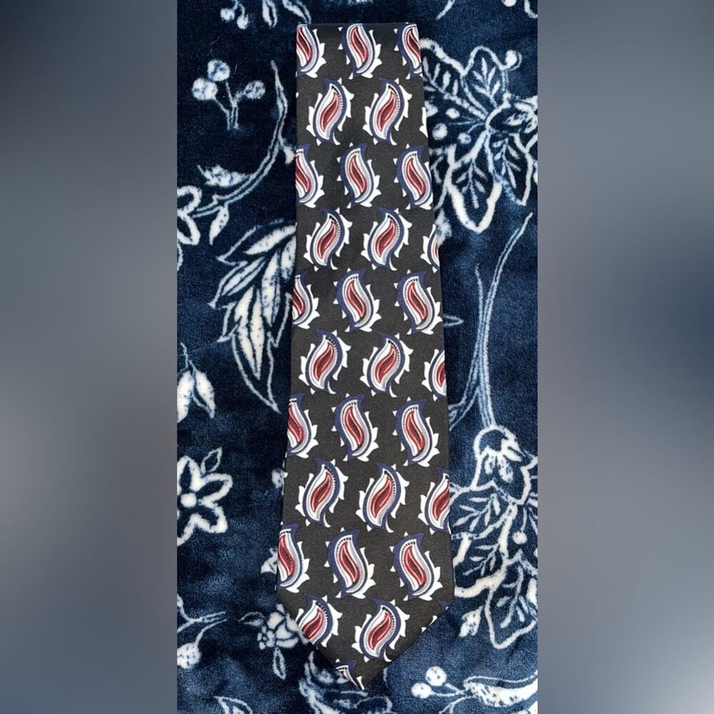 Adolfo 100% Silk Made in Korea Black Gray Red Abstract Necktie